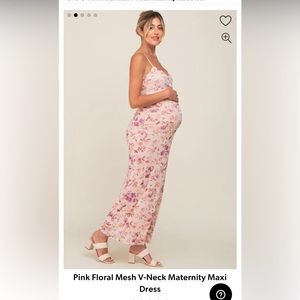 Pink Floral Mesh V-Neck Maternity Maxi Dress
